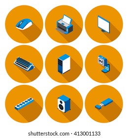 flat icons with accessories for personal computer in vector format eps10