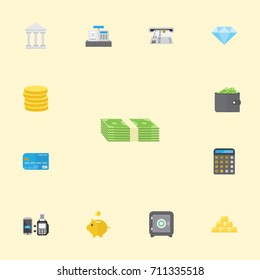Flat Icons Accounting, Cash Stack, Till And Other Vector Elements. Set Of Finance Flat Icons Symbols Also Includes Small, Finance, Payment Objects.