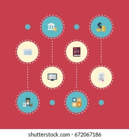 Flat Icons Accounting System, Bookkeeper, Act And Other Vector Elements. Set Of Accounting Flat Icons Symbols Also Includes Paper, Calculate, Act Objects.