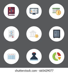 Flat Icons Act, Mark, Deadline And Other Vector Elements. Set Of Accounting Flat Icons Symbols Also Includes Account, Model, Dollar Objects.