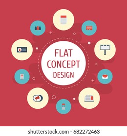 Flat Icons Advertising, Application, Id And Other Vector Elements. Set Of Advertising Flat Icons Symbols Also Includes Journal, Business, Email Objects.