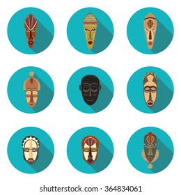 flat icons of African masks in vector format eps10