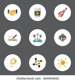 Flat Icons Agreement, Administration, Support And Other Vector Elements. Set Of Startup Flat Icons Symbols Also Includes Relatives, Joint, Meeting Objects.