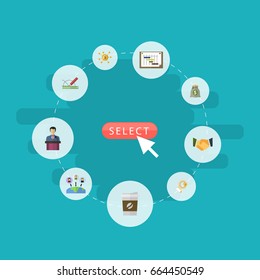 Flat Icons Agreement, Break, Schedule And Other Vector Elements. Set Of Startup Flat Icons Symbols Also Includes Drink, Scheme, Crowdfunding Objects.