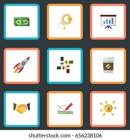 Flat Icons Agreement, Design, Show And Other Vector Elements. Set Of Projects Flat Icons Symbols Also Includes Drink, Partnership, Money Objects.