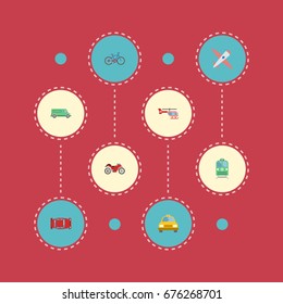 Flat Icons Aircraft, Bicycle, Automotive And Other Vector Elements. Set Of Vehicle Flat Icons Symbols Also Includes Taxi, Cycle, Electric Objects.