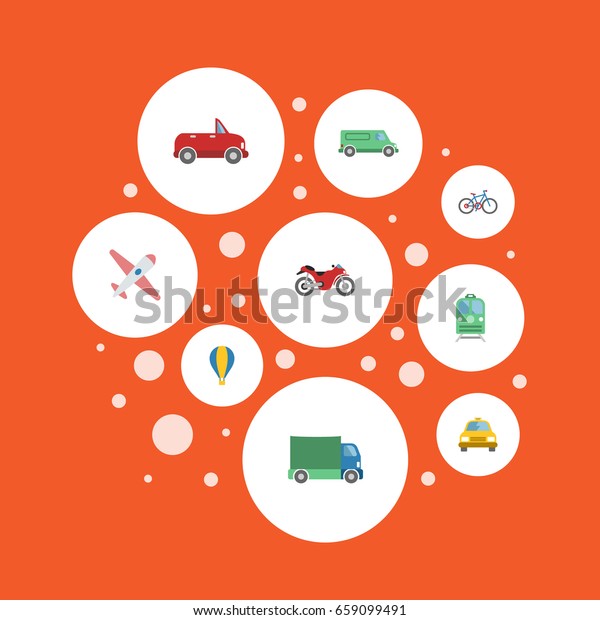 Flat Icons Aircraft, Bicycle, Transport And
Other Vector Elements. Set Of Auto Flat Icons Symbols Also Includes
Taxi, Subway, Bicycle
Objects.