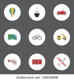 Flat Icons Aircraft, Scooter, Automotive And Other Vector Elements. Set Of Transport Flat Icons Symbols Also Includes Automobile, Bike, Air Objects.