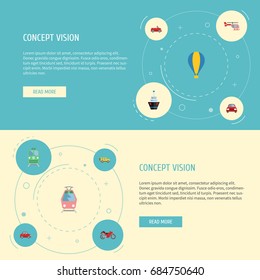 Flat Icons Airship, Motorbike, Streetcar And Other Vector Elements. Set Of Transport Flat Icons Symbols Also Includes Helicopter, Streetcar, Automobile Objects.