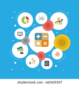 Flat Icons Algebra, Accounting System, Safe And Other Vector Elements. Set Of Accounting Flat Icons Symbols Also Includes Chart, System, Credit Objects.