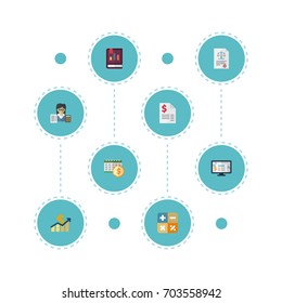 Flat Icons Algebra, Accounting System, Act And Other Vector Elements. Set Of Registration Flat Icons Symbols Also Includes Accountant, Increase, Accounting Objects.