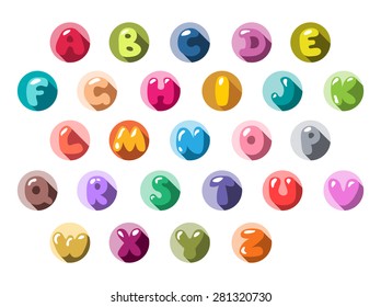 Flat icons alphabet. Cartoon kids hand drawn letters. Vector abc.