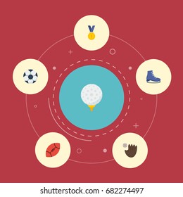 Flat Icons American Football, Ice Boot, Reward And Other Vector Elements. Set Of Fitness Flat Icons Symbols Also Includes Ice, Field, Boot Objects.