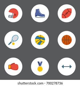 Flat Icons American Football, Reward, Rocket And Other Vector Elements. Set Of Activity Flat Icons Symbols Also Includes Kettlebells, Boot, Basket Objects.