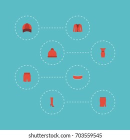 Flat Icons Apparel, Hat, Pompom And Other Vector Elements. Set Of Dress Flat Icons Symbols Also Includes Dress, Swimming, Baseball Objects.