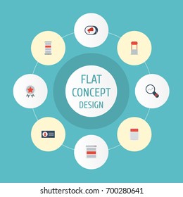 Flat Icons Application, Award, Id And Other Vector Elements. Set Of Marketing Flat Icons Symbols Also Includes Card, Id, Brand Objects.