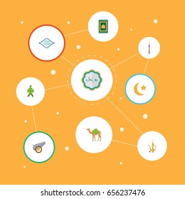 Flat Icons Arabic Calligraphy, Prayer Carpet, Mosque And Other Vector Elements. Set Of Ramadan Flat Icons Symbols Also Includes Raya, Ramadan, Decorative Objects.