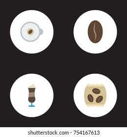 Flat Icons Arabica Bean, Package Latte, Cappuccino And Other Vector Elements. Set Of Drink Flat Icons Symbols Also Includes Mocha, Package, Latte Objects.