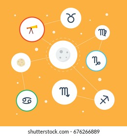 Flat Icons Archer, Crab, Virgin And Other Vector Elements. Set Of Astrology Flat Icons Symbols Also Includes Cancer, Asteroid, Meteor Objects.