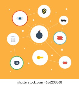 Flat Icons Armored Car, Shield, Safe And Other Vector Elements. Set Of Security Flat Icons Symbols Also Includes Car, Clue, Vision Objects.