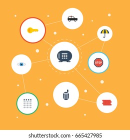 Flat Icons Armored Car, Vision, Walkie-Talkie And Other Vector Elements. Set Of Safety Flat Icons Symbols Also Includes Ratio, Road, Vision Objects.