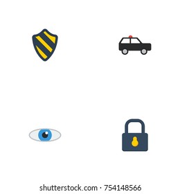 Flat Icons Armored Car, Vision, Shield And Other Vector Elements