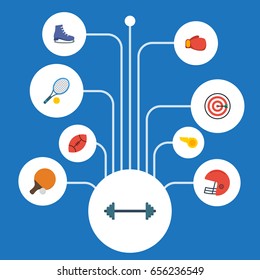 Flat Icons Arrow, Referee, Boxing And Other Vector Elements. Set Of Sport Flat Icons Symbols Also Includes Sport, Ball, Kettlebells Objects.