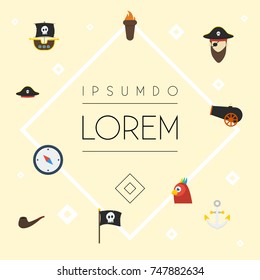 Flat Icons Artillery, Armature, Corsair And Other Vector Elements. Set Of Piracy Flat Icons Symbols Also Includes Macaw, Vessel, Compass Objects.