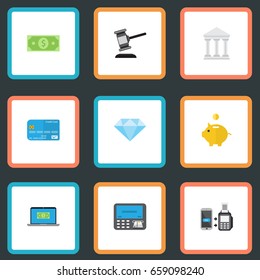 Flat Icons Atm, Computer, Money And Other Vector Elements. Set Of Banking Flat Icons Symbols Also Includes Diamond, Credit, Savings Objects.