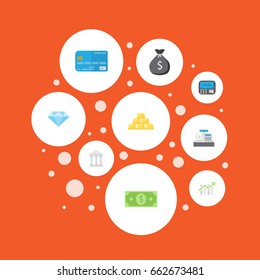 Flat Icons Atm, Till, Payment And Other Vector Elements. Set Of Finance Flat Icons Symbols Also Includes Payment, Ingot, Bars Objects.