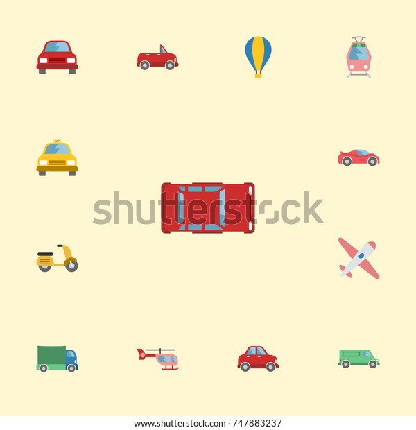 Flat Icons Automobile, Lorry, Scooter And Other\
Vector Elements. Set Of Vehicle Flat Icons Symbols Also Includes\
Vehicle, Moped, Streetcar\
Objects.