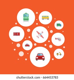 Flat Icons Automotive, Lorry, Automobile And Other Vector Elements. Set Of Auto Flat Icons Symbols Also Includes Chopper, Passenger, Subway Objects.
