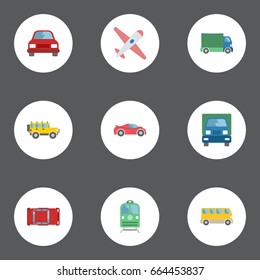 Flat Icons Automotive, Luxury Auto, Jeep And Other Vector Elements. Set Of Auto Flat Icons Symbols Also Includes Jeep, Airplane, Electric Objects.