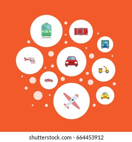 Flat Icons Automotive, Luxury Auto, Scooter And Other Vector Elements. Set Of Auto Flat Icons Symbols Also Includes Sport, Moped, Passenger Objects.