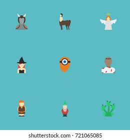 Flat Icons Avatar, Monster, Snake And Other Vector Elements. Set Of Fantasy Flat Icons Symbols Also Includes Monster, Orc, Death Objects.