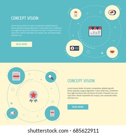Flat Icons Award, Megaphone, Advertising And Other Vector Elements. Set Of Marketing Flat Icons Symbols Also Includes Megaphone, Media, Id Objects.