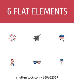 Flat Icons Awareness, Firecracker, Decoration And Other Vector Elements. Set Of Day Flat Icons Symbols Also Includes Mom, Usa, Decoration Objects.