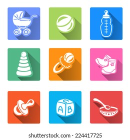 flat icons with baby items. vector illustration