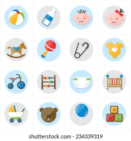 Flat Icons For Baby Icons and Toys Icons Vector Illustration