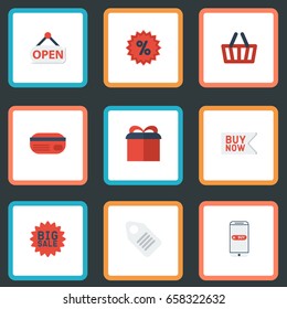 Flat Icons Bag, Label, Payment And Other Vector Elements. Set Of Shopping Flat Icons Symbols Also Includes Card, Basket, Buy Objects.