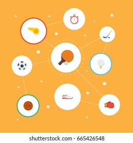 Flat Icons Ball, Boxing, Golf And Other Vector Elements. Set Of Sport Flat Icons Symbols Also Includes Baseball, Blower, Basket Objects.