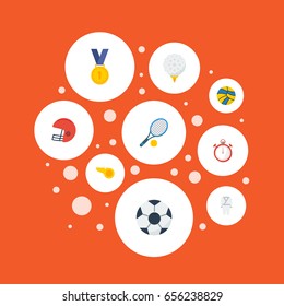 Flat Icons Ball, Reward, Referee And Other Vector Elements. Set Of Sport Flat Icons Symbols Also Includes Referee, Football, Uniform Objects.