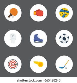 Flat Icons Ball, Uniform, Volleyball And Other Vector Elements. Set Of Sport Flat Icons Symbols Also Includes Hockey, Uniform, Tennis Objects.