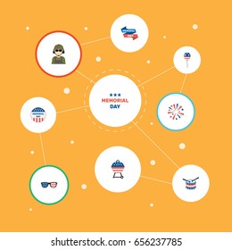 Flat Icons Barbecue, Decoration, Musical Instrument And Other Vector Elements. Set Of History Flat Icons Symbols Also Includes Bbq, Balloon, Decoration Objects.