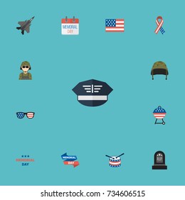 Flat Icons Barbecue, Tomb, Spectacles And Other Vector Elements. Set Of History Flat Icons Symbols Also Includes Fighter, Spectacles, Calendar Objects.