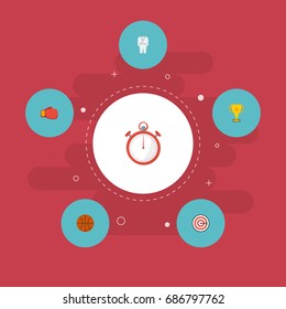 Flat Icons Basket, Arrow, Uniform And Other Vector Elements. Set Of Sport Flat Icons Symbols Also Includes Stopwatch, Second, Ball Objects.