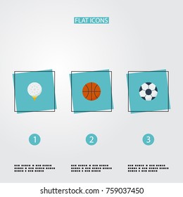 Flat Icons Basket, Golf, Ball And Other Vector Elements. Set Of Sport Flat Icons Symbols Also Includes Baseball, Basketball, Ball Objects.