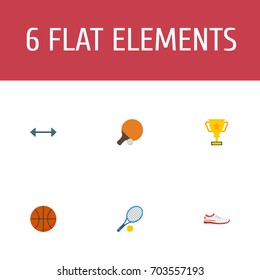Flat Icons Basket, Shoes, Table Tennis And Other Vector Elements. Set Of Activity Flat Icons Symbols Also Includes Tennis, Cup, Shoes Objects.