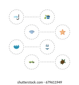 Flat Icons Beachwear, Conch, Sea Star And Other Vector Elements. Set Of Summer Flat Icons Symbols Also Includes Mask, Pain, Aqualung Objects.