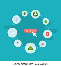 Flat Icons Beauty Insect, Conservation, Foliage And Other Vector Elements. Set Of Environment Flat Icons Symbols Also Includes Isle, Nature, Wood Objects.